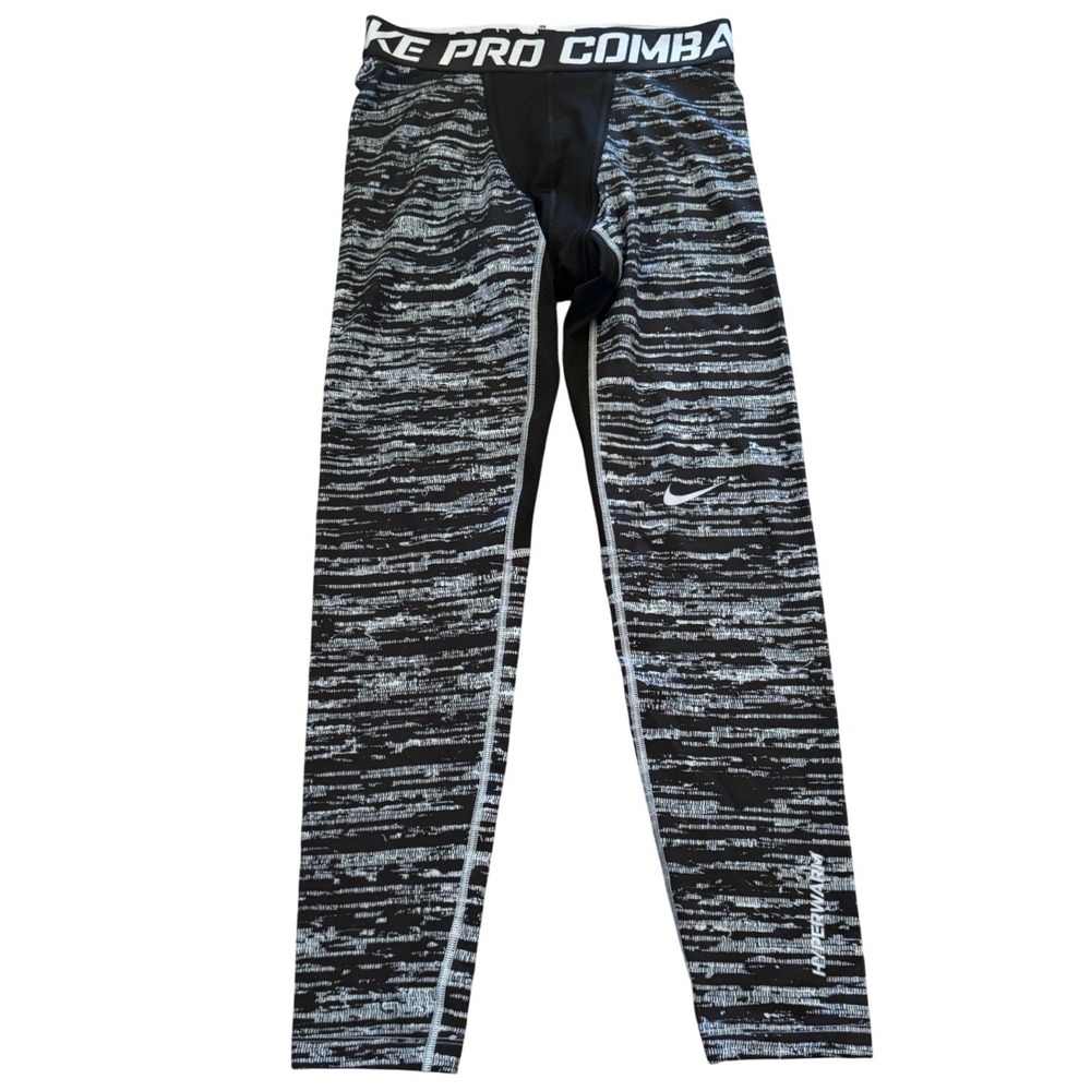 Nike Pro Combat Hyperwarm Tights Mens Large Black White Glitch 624529-075